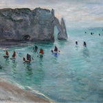 Étretat, la Porte d’Aval, bateaux de pêche sortant du port