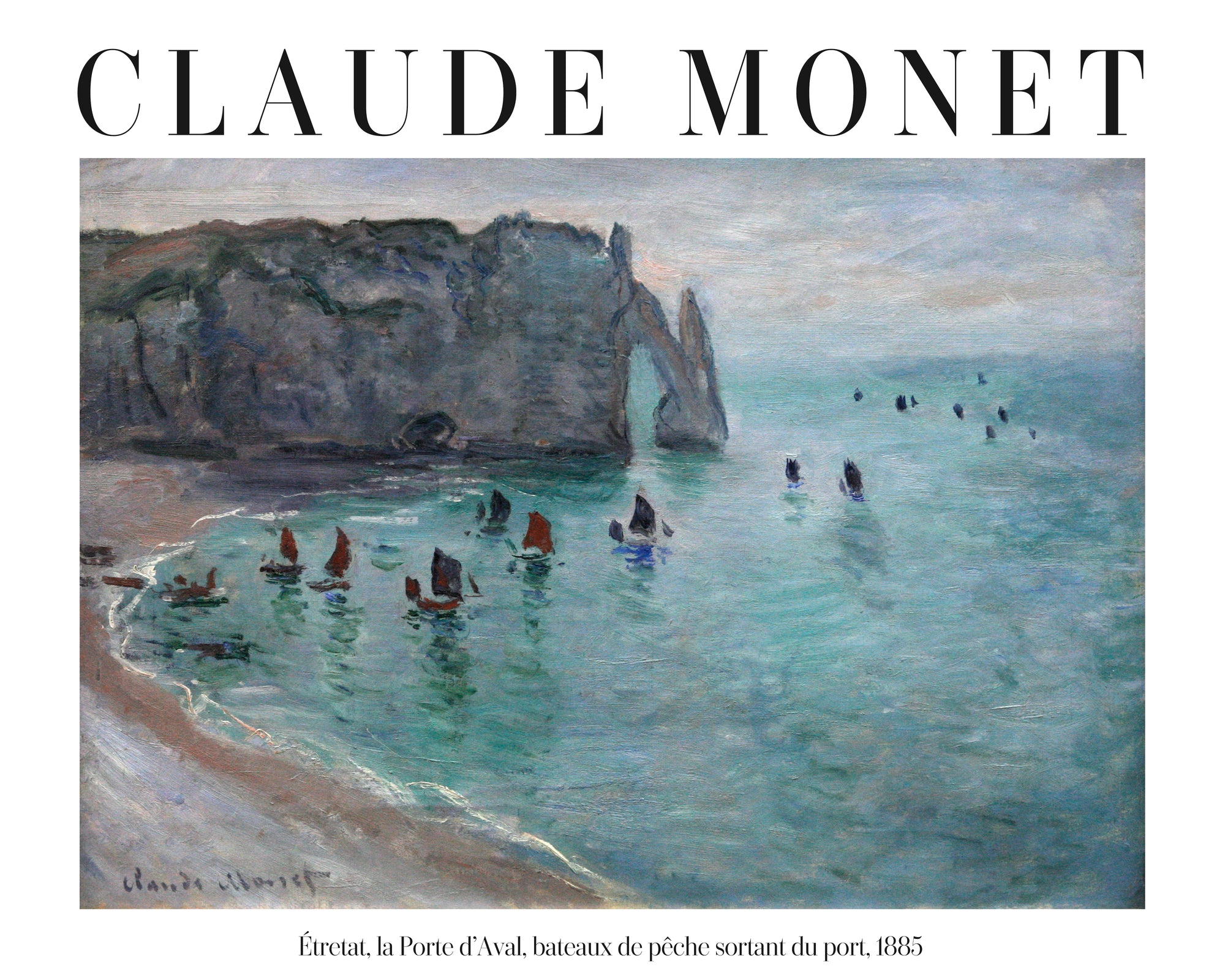 Étretat, la Porte d’Aval, bateaux de pêche sortant du port
